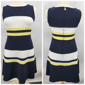 Tommy Hilfiger Nautical Blue White Yellow Striped Sleeveless Dress Sz 12